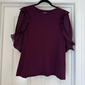 Express Deep Purple Ruffle Sleeve Blouse